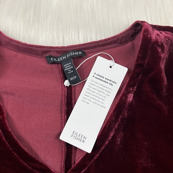 Eileen Fisher Women's‎ Size XS Deep Claret Velvet V Neck Top - Picture 5 of 8